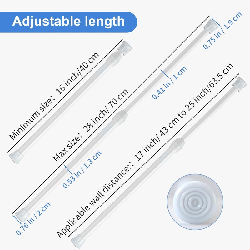 OEH 3 Pcs Tension Rod, Tension Curtain Rod, No Drilling Spring Rod Short Tension Rods, Rustproof Small Tension Rod, Mini Thin Tension Rods for Closet, Cabinets, Cupboard, Kitchen (16-28 inch) - Image 3